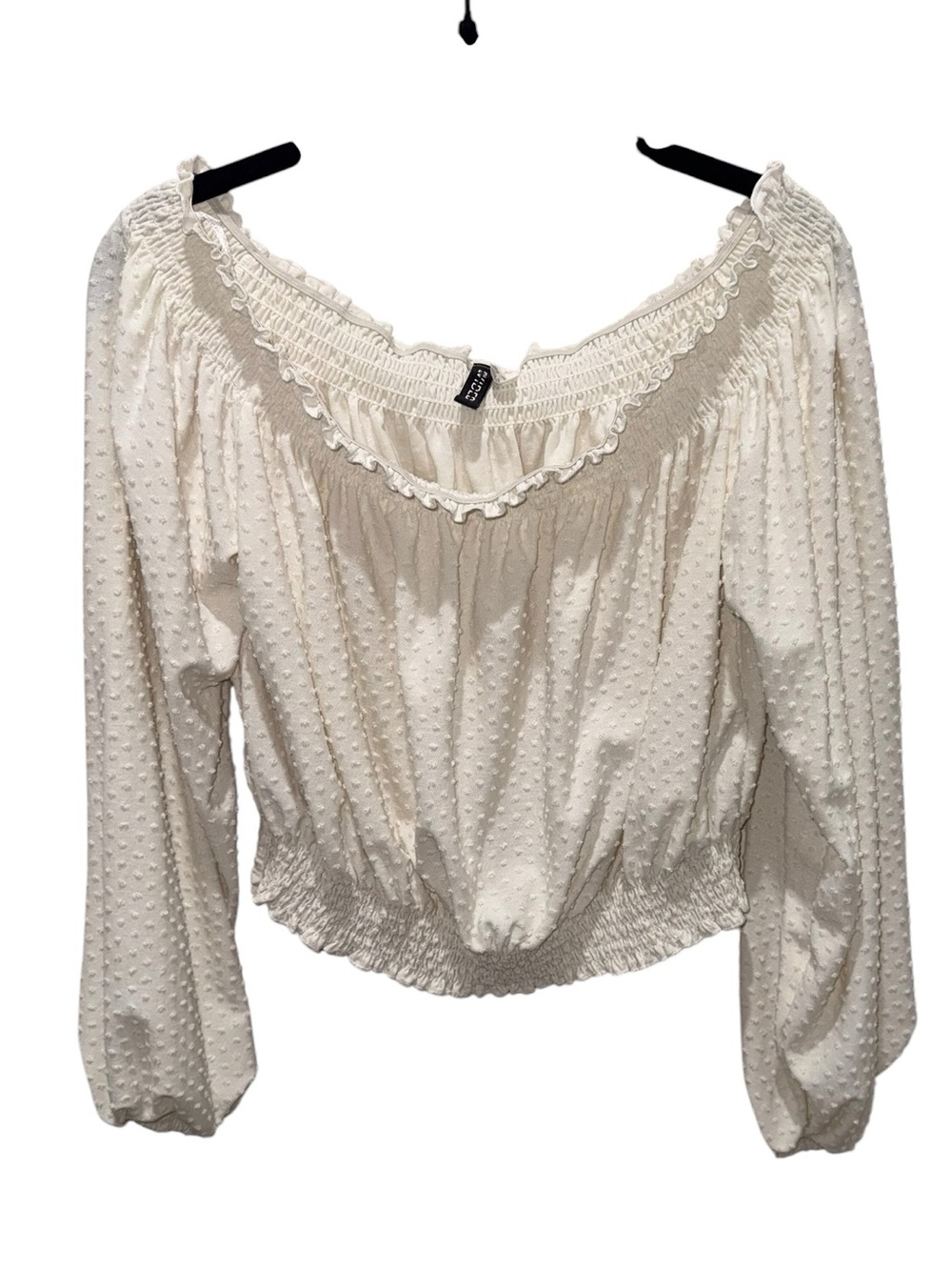H&M Cream Swiss Dot Off Shoulder Cropped Blouse XL Boho - Picture 4 of 7